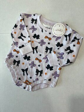 🎀🎃💜Girl - 3-6M & 6-12M - NWT Sweet Wink Spooky Lavender Bows Halloween Bubble